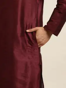 SOJANYA Men Maroon Kurta with Churidar & Nehru Jacket