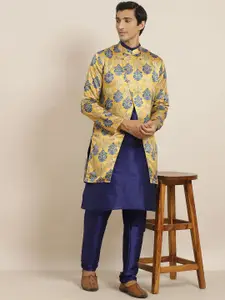 SOJANYA Men Blue Kurta with Churidar & Jacket
