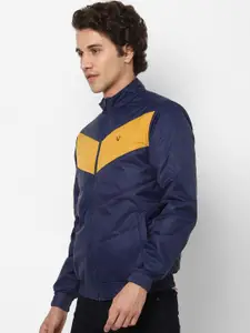 Allen Solly Men Navy Blue Yellow Colourblocked Quilted Jacket