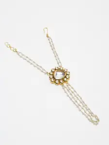 Ruby Raang Women Gold-Toned & White Kundan Ring Bracelet