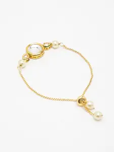 Ruby Raang Women Gold-Toned & White Kundan Charm Bracelet