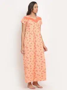 Secret Wish Peach-Coloured Printed Maxi Nightdress