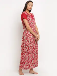 Secret Wish Red Printed Maxi Cotton Nightdress NT-E286-1065