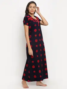 Secret Wish Black Printed Maxi Nightdress