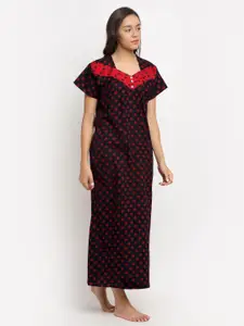 Secret Wish Black Printed Maxi Nightdress