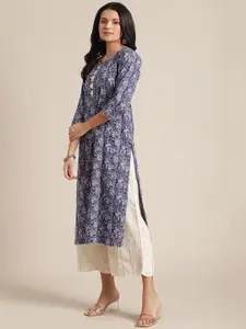 Varanga Women Blue Ethnic Motifs Printed Thread Work Kurta