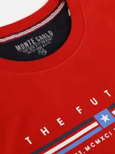 Monte Carlo Boys Red Pure Cotton Solid Sweatshirt with Printed Detail