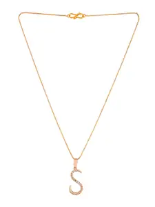 Silvermerc Designs Gold-Plated & White Cubic Zirconia-Studded Contemporary Pendant With Chain