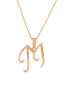 Silvermerc Designs Gold-Plated White CZ-Studded M-Shaped Contemporary Handcrafted Pendant With Chain