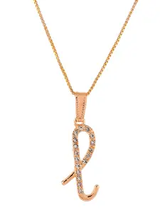 Silvermerc Designs Gold-Plated White CZ-Studded L-Shaped Contemporary Handcrafted Pendant With Chain