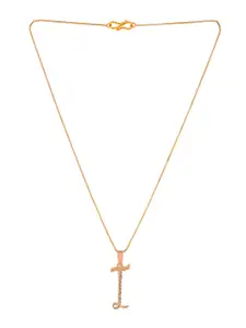 Silvermerc Designs Gold-Plated White Cubic Zirconia I-Shaped Handcrafted Pendant With Chain