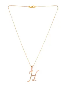 Silvermerc Designs Gold-Plated White CZ-Studded H-Shaped Contemporary Handcrafted Pendant With Chain