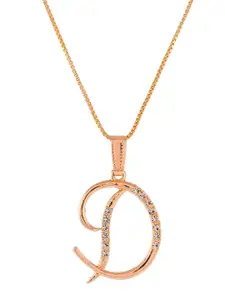 Silvermerc Designs Gold-Plated White CZ-Studded D-Shaped Contemporary Handcrafted Pendant With Chain