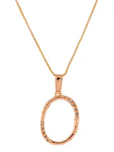 Silvermerc Designs Gold-Plated White CZ-Studded O-Shaped Contemporary Handcrafted Pendant With Chain