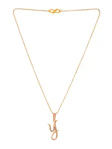 Silvermerc Designs Gold-Plated White CZ-Studded Y-Shaped Contemporary Handcrafted Pendant With Chain