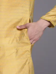Manyavar Men Yellow Floral Regular Kurta with Churidar