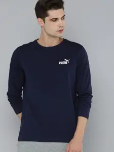 Puma Men Navy Blue Essential Long Sleeve Regular Fit Pure Cotton T-shirt
