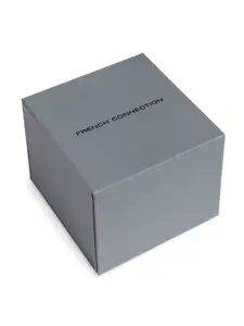 French Connection Women Grey Embellished Dial & Grey Leather Straps Analogue Watch