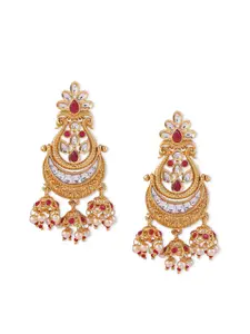 Binnis Wardrobe Gold-Toned and Red Contemporary Chandbalis Earrings
