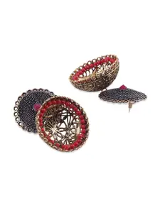 Binnis Wardrobe Gold-Toned & Red Dome Shaped Jhumkas