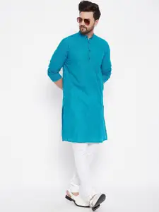 even Men Blue Pure Cotton  Kurta