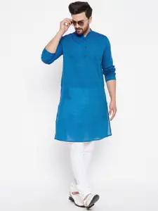even Men Blue Geometric Printed Dobby Pure Cotton Kurta