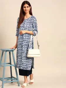 Anouk Women White & Blue Printed Cotton Kurta