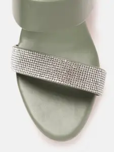 CORSICA Sage Green Stone Embellished Wedge Heels