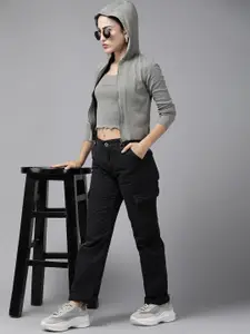 The Roadster Lifestyle Co. Ribbed Hooded Sweatshirt With Crop Top