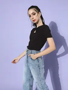 Roadster Women Elegant Lavender Solid Knitted Top