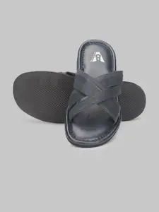 V8 by Ruosh Men Navy Blue Leather Comfort Sandals