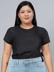 Tokyo Talkies Women Solid Black Blouson Tie Up Crop Top