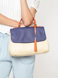 Mast & Harbour Cream-Coloured Colourblocked Satchel with Sling Strap
