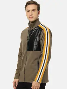 Campus Sutra Men Olive Green Colourblocked Sweatshirt