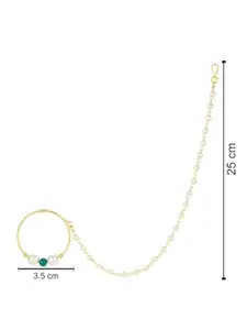 I Jewels Gold-Plated & Green Pearl Studded & Beaded Chained Nose Ring