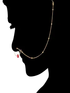 I Jewels Pink Gold-Plated Chained Nose Ring