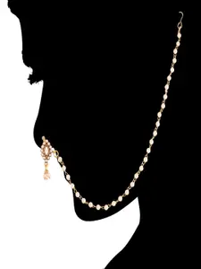 I Jewels Gold-Plated & White Pearl Studded & Beaded Chained Nose Ring
