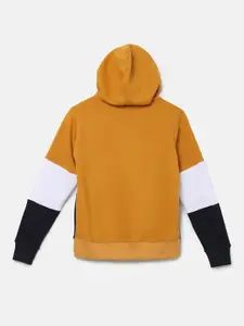 Instafab Boys Mustard Colourblocked Hooded Sweatshirt