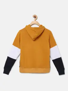 Instafab Boys Mustard Colourblocked Hooded Sweatshirt