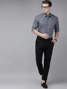 Arrow New York Men Grey Slim Fit Self Striped Opaque Smart Casual Shirt