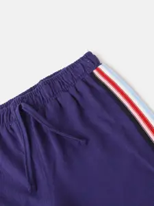 mackly Girls Navy Blue Cotton Lounge Pants with Striped Detail