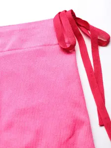 Inddus Women Pink Solid High Compressed Seamless Saree Shapewear with Drawstring