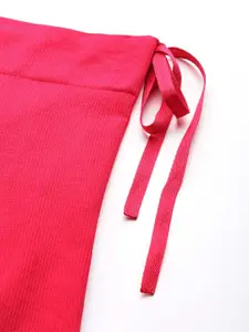 Inddus Women Pink Solid High Compressed Seamless Saree Shapewear with Drawstring