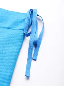 Inddus Women Blue Solid High Compressed Seamless Saree Shapewear with Drawstring