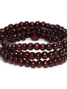 OOMPH Men Maroon Handcrafted Buddha Meditation Prayer Beads Multistrand Bracelet