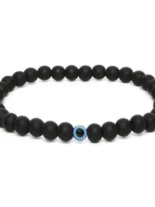 OOMPH Women Black & Blue Handcrafted Goodluck Evil Eye Beads Elasticated Bracelet