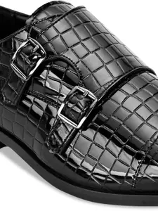 San Frissco Men Black Textured Formal Monks