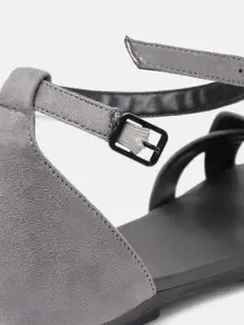 DressBerry Women Grey Embellished Mid-Top Open Toe Flats