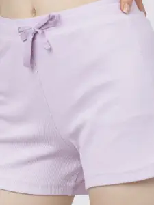 Tokyo Talkies Women Purple Solid Mid-Rise Regular Shorts