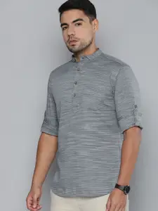 The Indian Garage Co Men Grey Striped Kurta